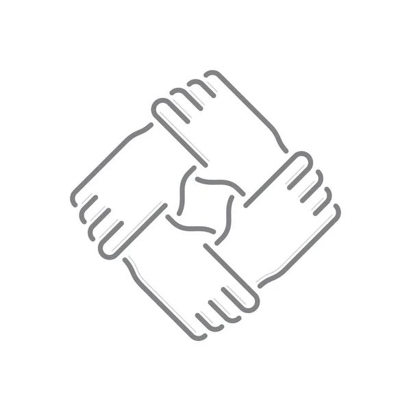 Vector Zwarte Lijn Symbool Van Samengevoegde Handen Geïsoleerd Witte Achtergrond — Stockvector