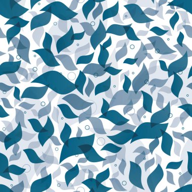 Vektör soyut dikişsiz doku mavi yapraklar. Beyaz arkaplan.