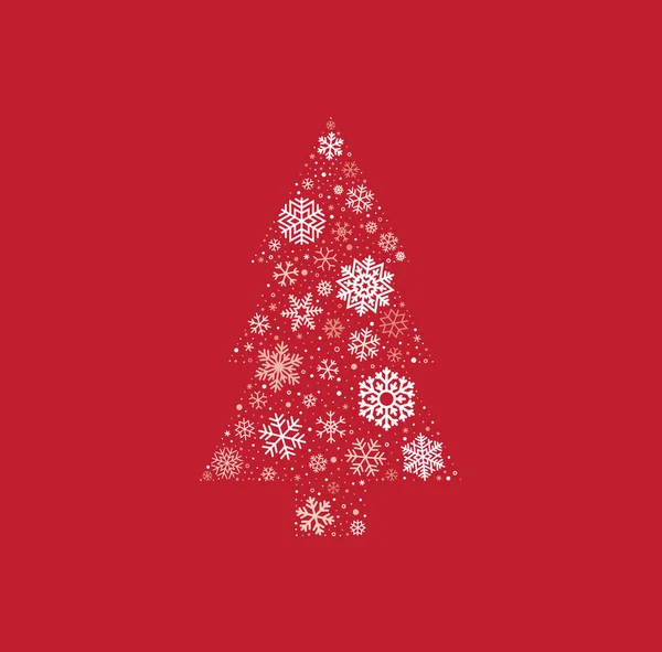 Vektorový Vánoční Stromek Složený Různých Sněhových Vloček Červené Pozadí — Stockový vektor