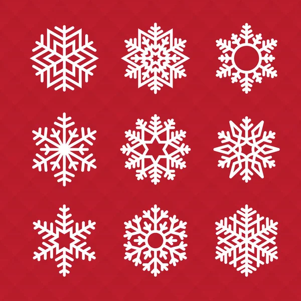 Vector Set Snowflakes Red Background — Stock Vector