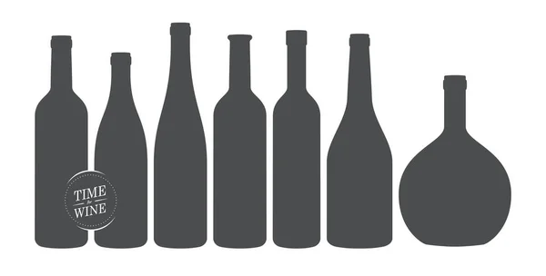 Vector Negro Siluetas Botella Vino Aislado Sobre Fondo Blanco — Archivo Imágenes Vectoriales