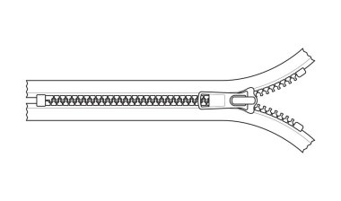 Vector siyah hattı açık fermuar. Beyaz arkaplanda izole