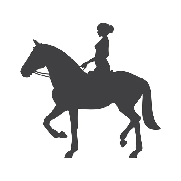 Silhouette Vectorielle Noire Une Femme Chevauchant Cheval Isolé Sur Fond — Image vectorielle