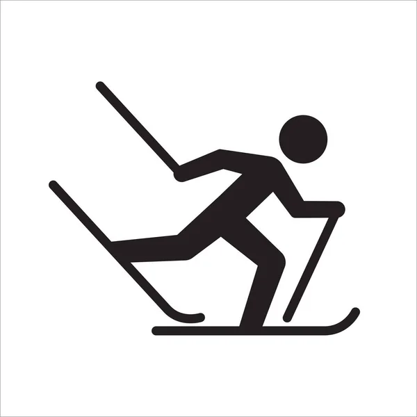 Vector Simple Black Cross Country Skier Isolated White Background — Stock Vector