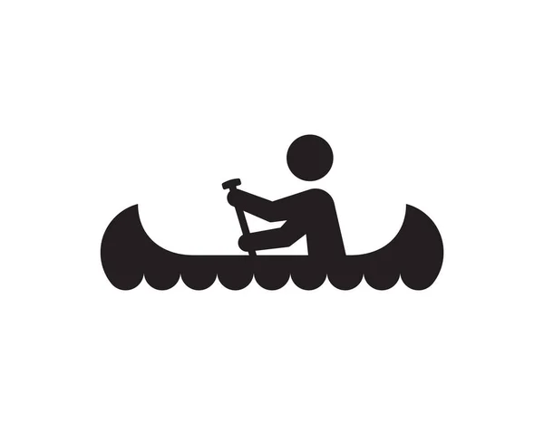 Vector Black Silhouette Character Riding Canoe Isolated White Background — Stock Vector