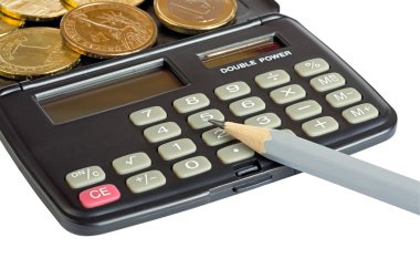hesap makinesi, sikke ve kalem
