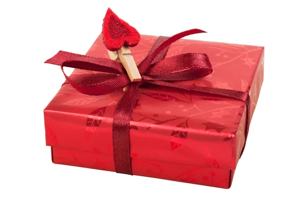 Red gift box with a heart — Stock Photo, Image