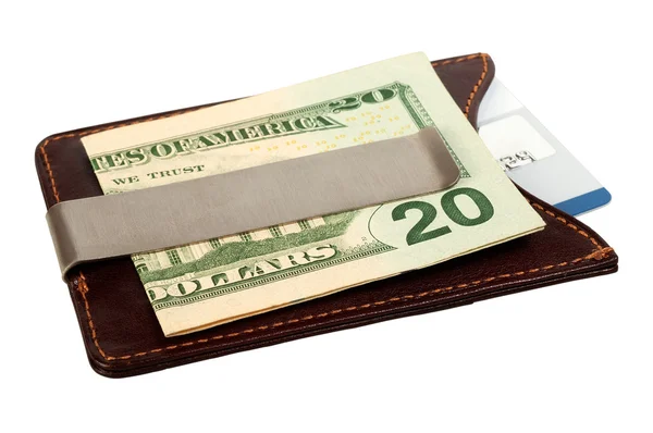 Dollars in money clip and credit card. — Stock Photo, Image