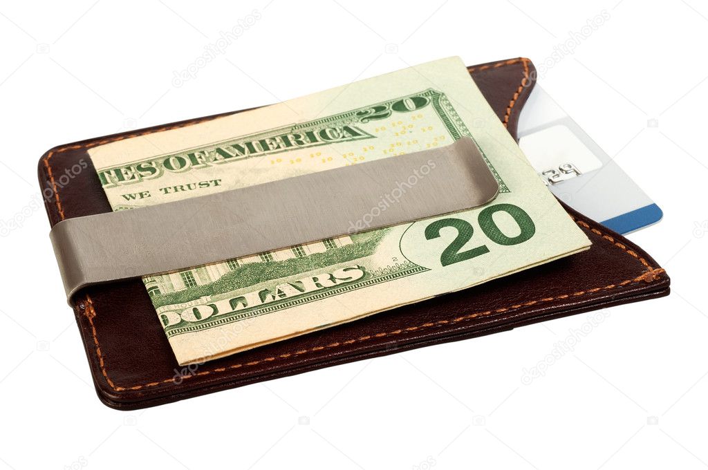 Dollars in money clip and credit card.