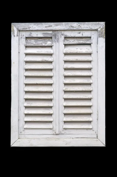 Old white window with wooden shutters. — Stock Photo, Image