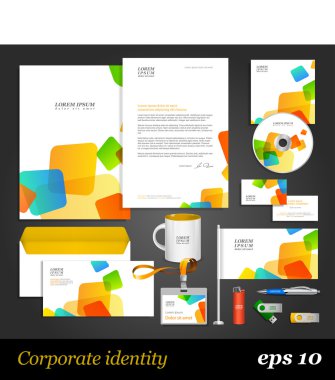 Corporate identity template with color origami elements clipart