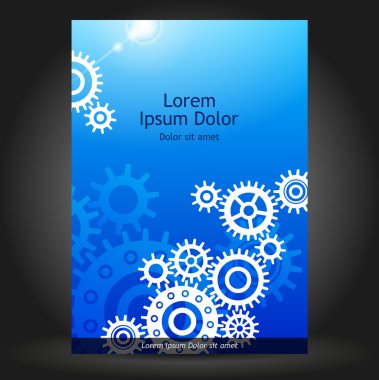 Mavi broşür kapak tasarımı ile cogwheels.