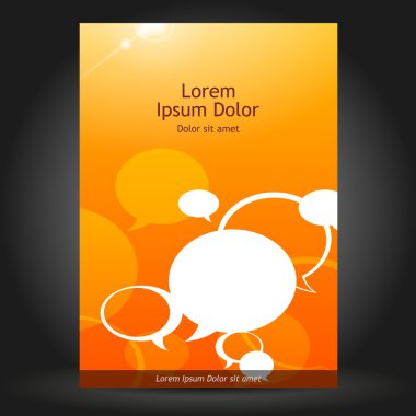 Turuncu broşür kapak tasarımı metin kabarcıkları ile.