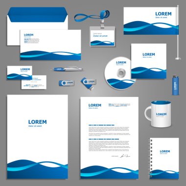 Corporate identity template with blue waves