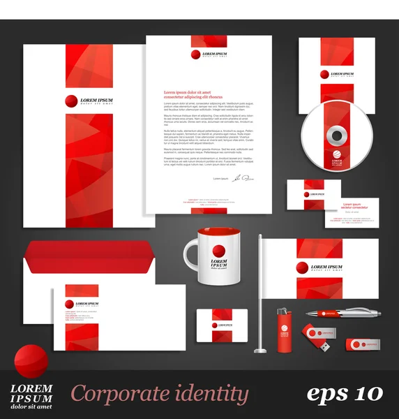 Plantilla de identidad corporativa con elementos rojos — Vector de stock