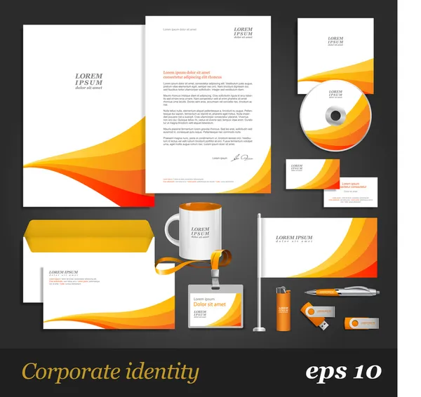Plantilla de identidad corporativa con rayas naranja — Vector de stock