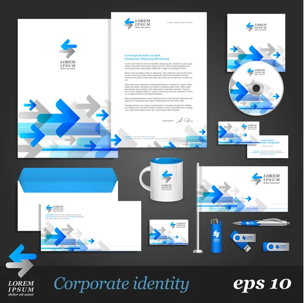 Corporate identity template with blue arrows — Stock Vector