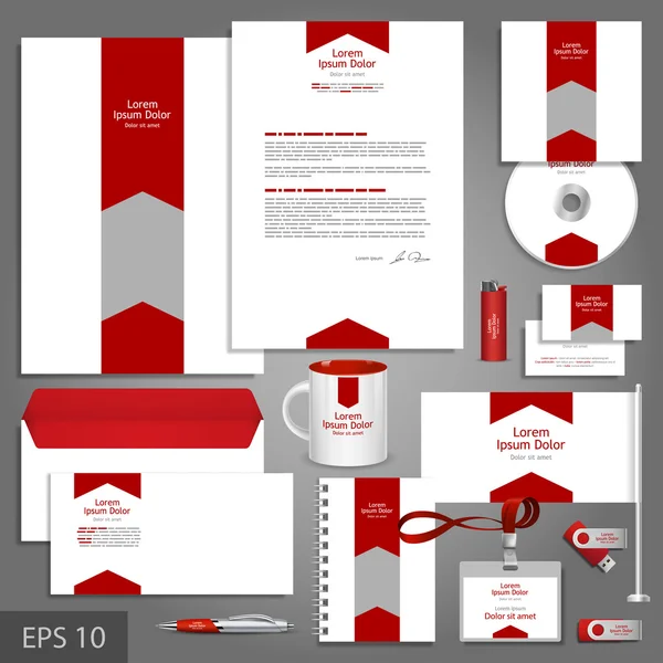Modèle d'identité d'entreprise blanc avec flèche rouge — Image vectorielle