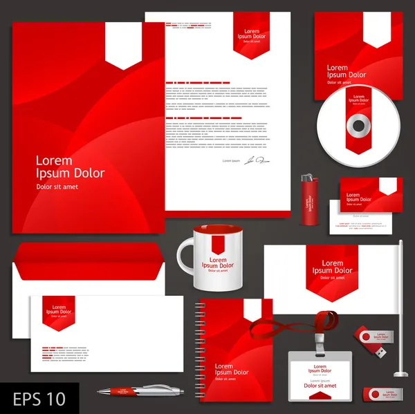 Red corporate identity template with white arrow. — Stock Vector