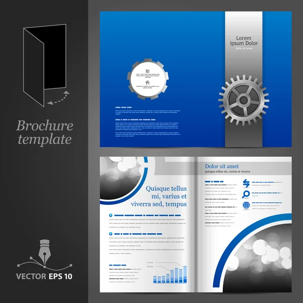 Diseño de plantilla de folleto azul con rueda dentada . — Archivo Imágenes Vectoriales