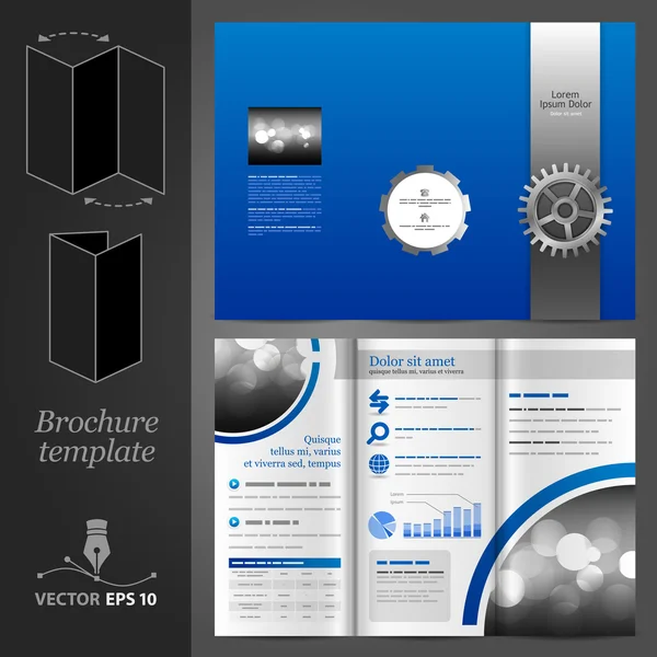 Modrá brožura šablony design s ozubenou. — Stockový vektor