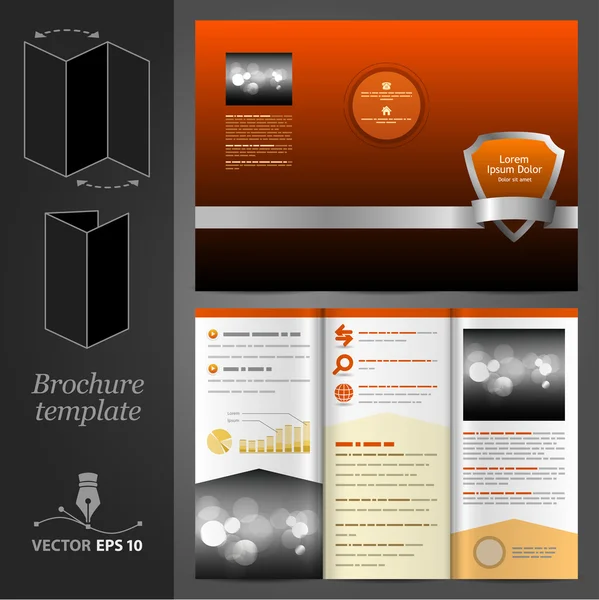 Orange brochure template design with shield — Stock Vector