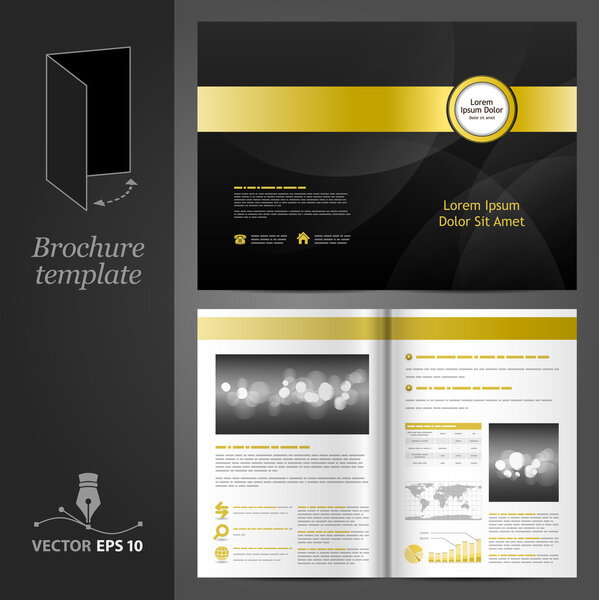 Black brochure template design with golden elements