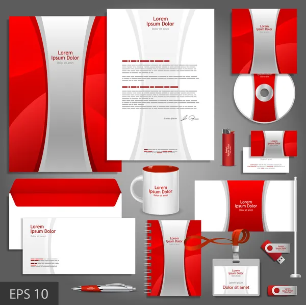 Modello di identità aziendale rosso con striscia d'argento . — Vettoriale Stock