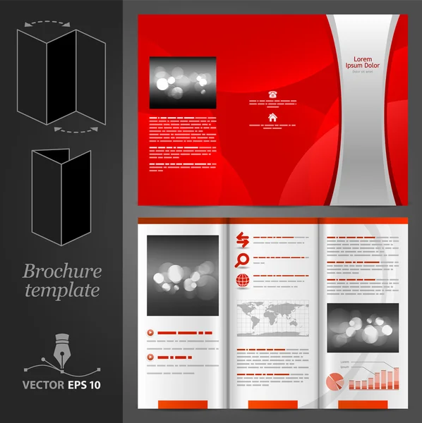 Piros brosúra sablon design ezüst csíkkal. — Stock Vector