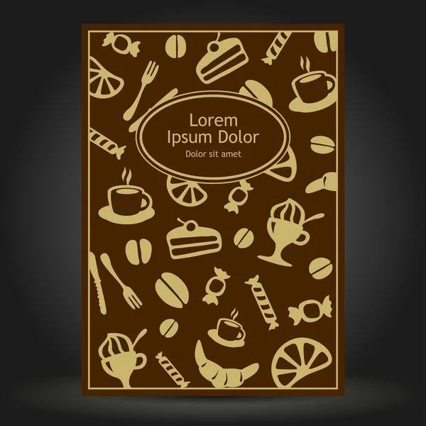 Projekt okładki broszura brązowy z elementami kuchni. — Wektor stockowy