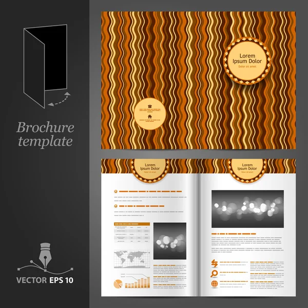 Brown brochure template design with waves. — Stock Vector