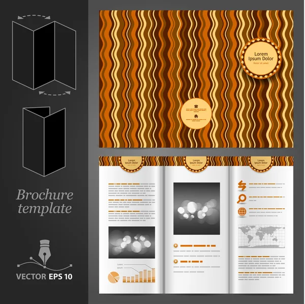 Bruin brochure sjabloonontwerp met golven. — Stockvector