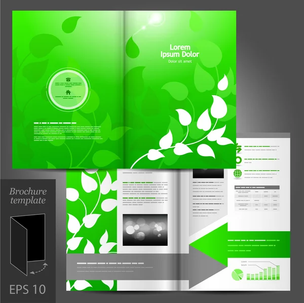 Brochure verde modello di design con elementi floreali — Vettoriale Stock