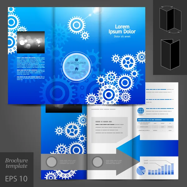 Blue brochure template design with cogwheels. — Stock Vector