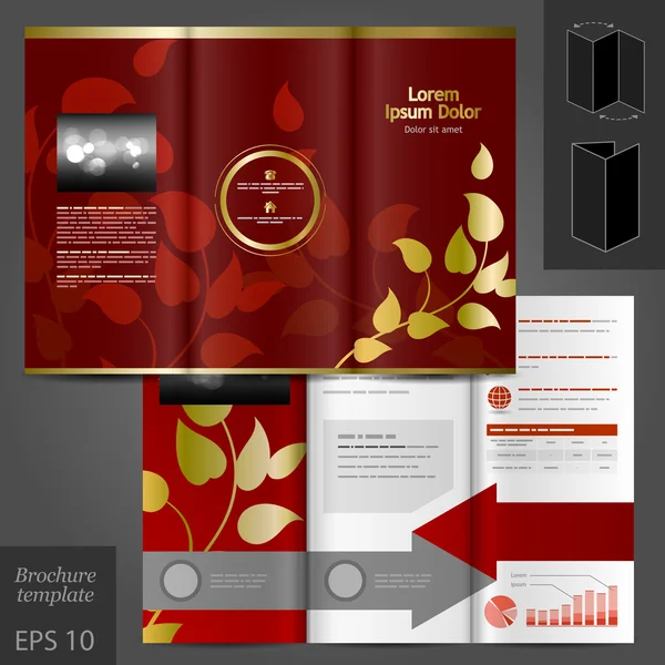 Diseño de plantilla de folleto con elementos florales dorados . — Vector de stock