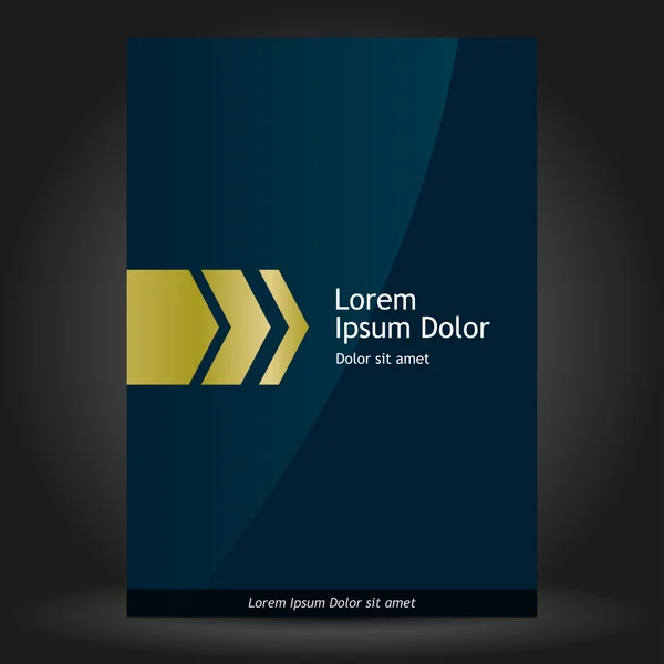 Projeto de capa de brochura azul escuro com setas douradas . — Vetor de Stock