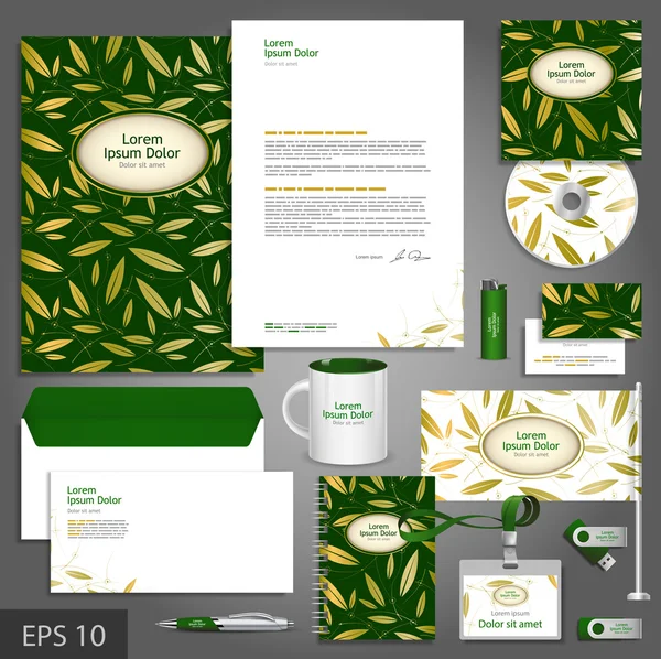 Floral corporate identity template with golden leaves — Stock Vector