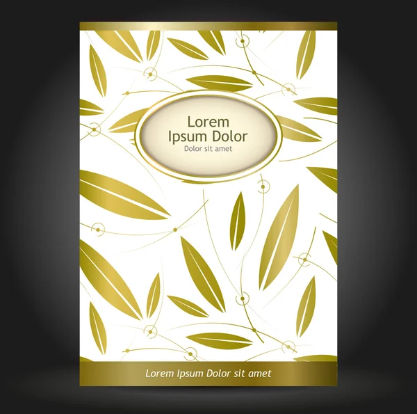 Design de capa de brochura floral com folhas douradas . — Vetor de Stock
