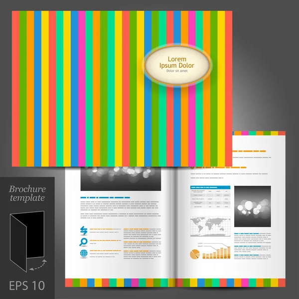 Diseño de plantilla de folleto a color con rayas . — Vector de stock