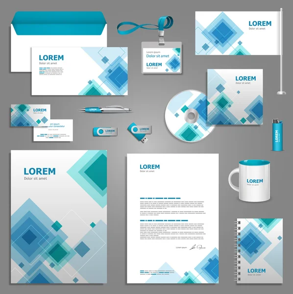 Plantilla de diseño con elementos cuadrados azules — Vector de stock