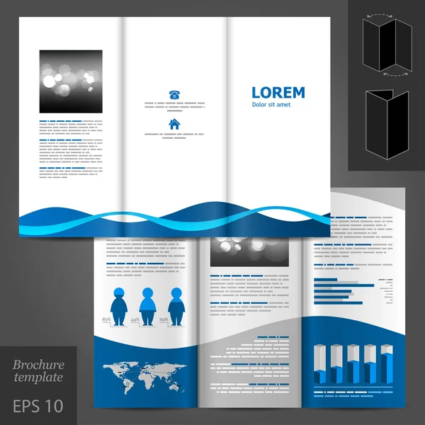 Brochure template design with blue waves. — Stock Vector