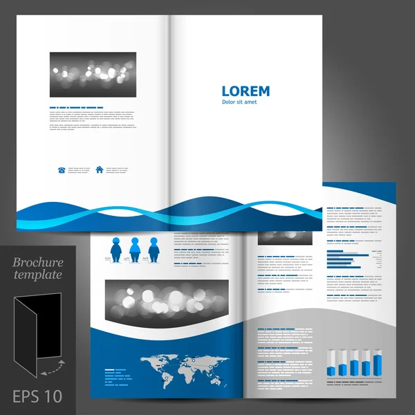 Modèle de brochure design avec vagues bleues . — Image vectorielle