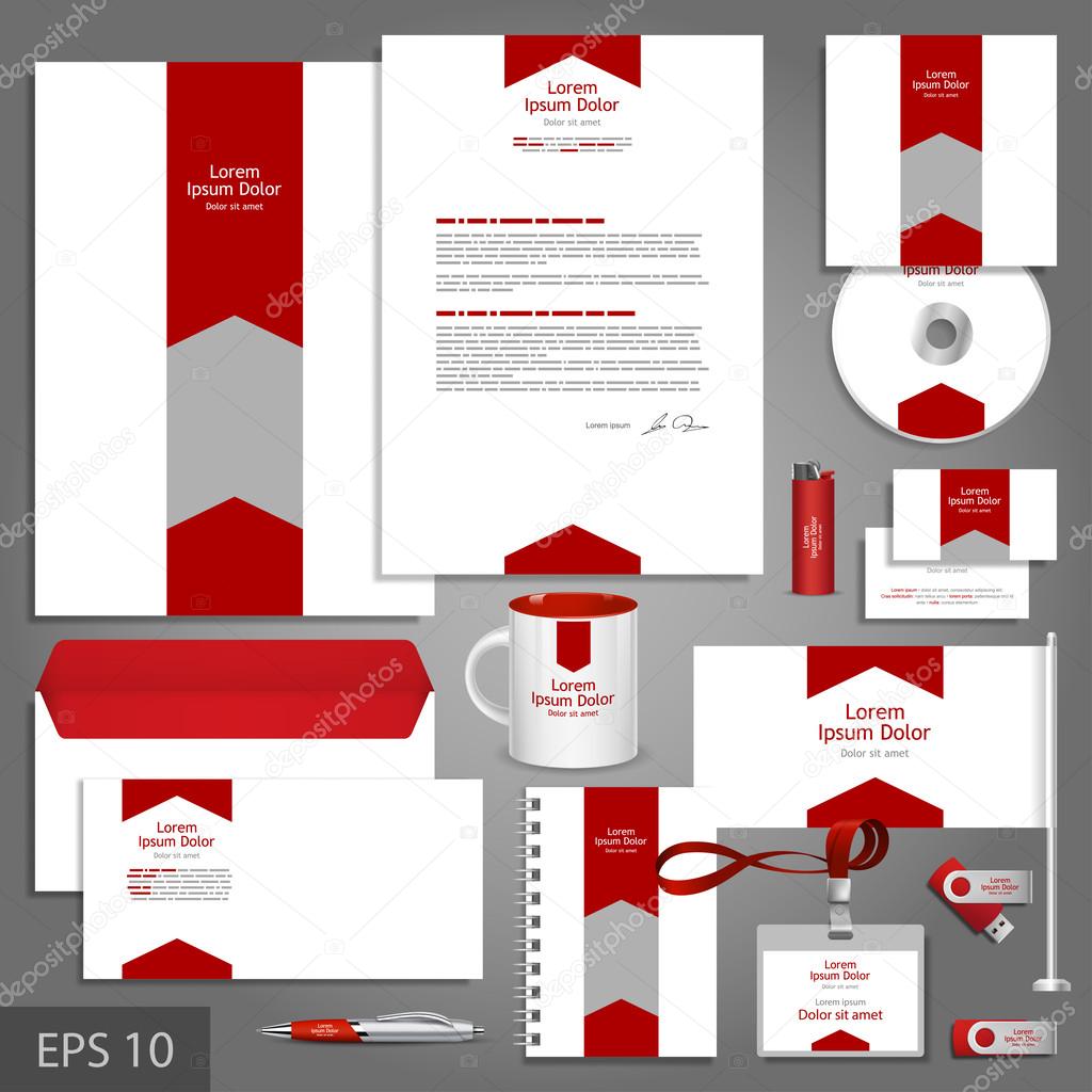 White corporate identity template with red arrow