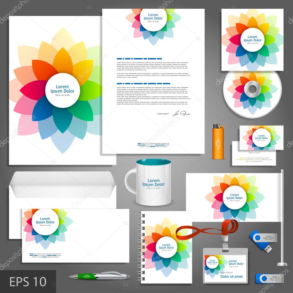 Brochure template design with color flower elements.
