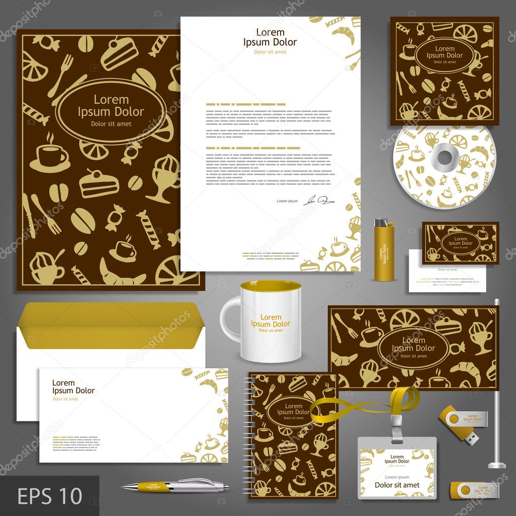 Cafe corporate identity template with food elements