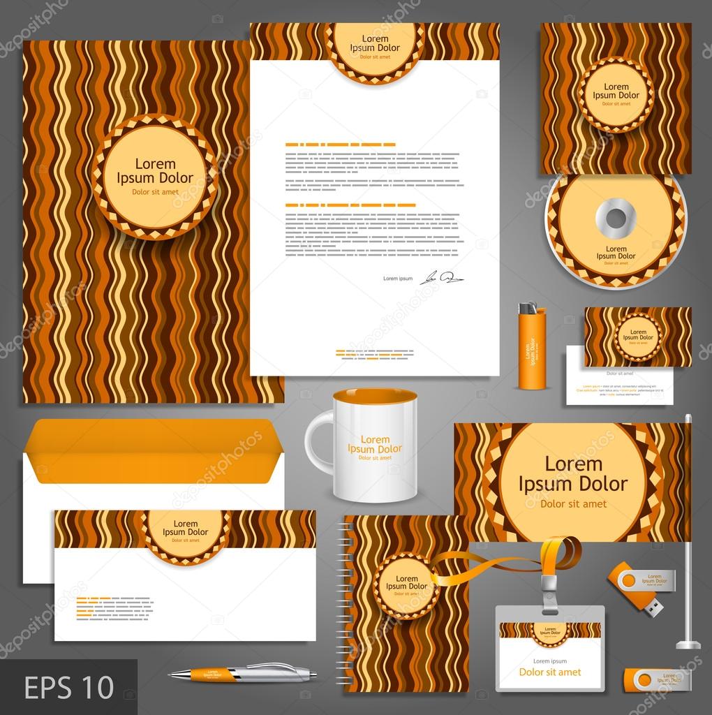 Brown corporate identity template with waves.