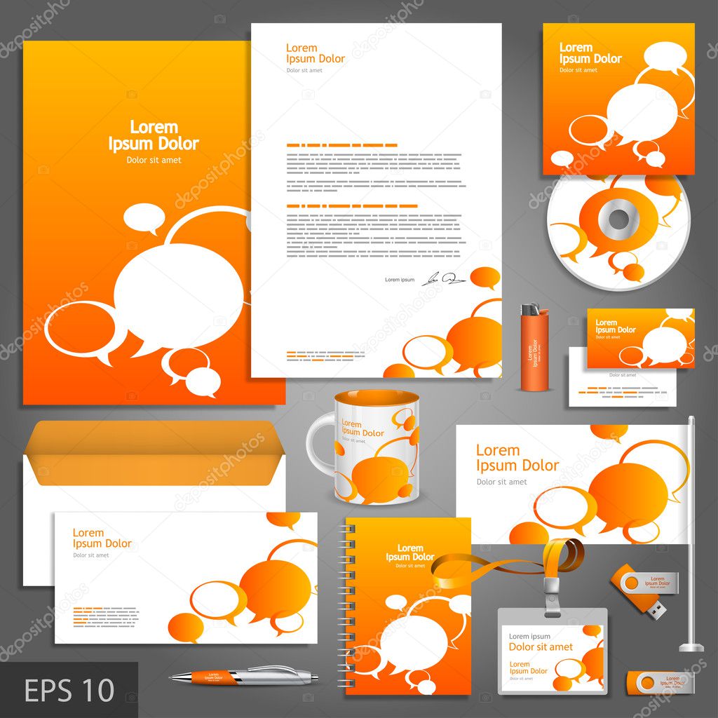 Orange corporate identity template with text bubbles