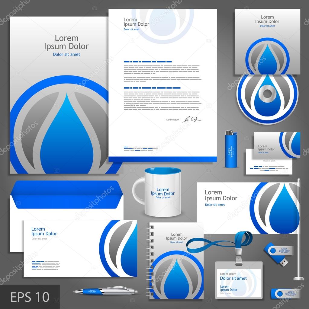 Gray corporate identity template with water drop