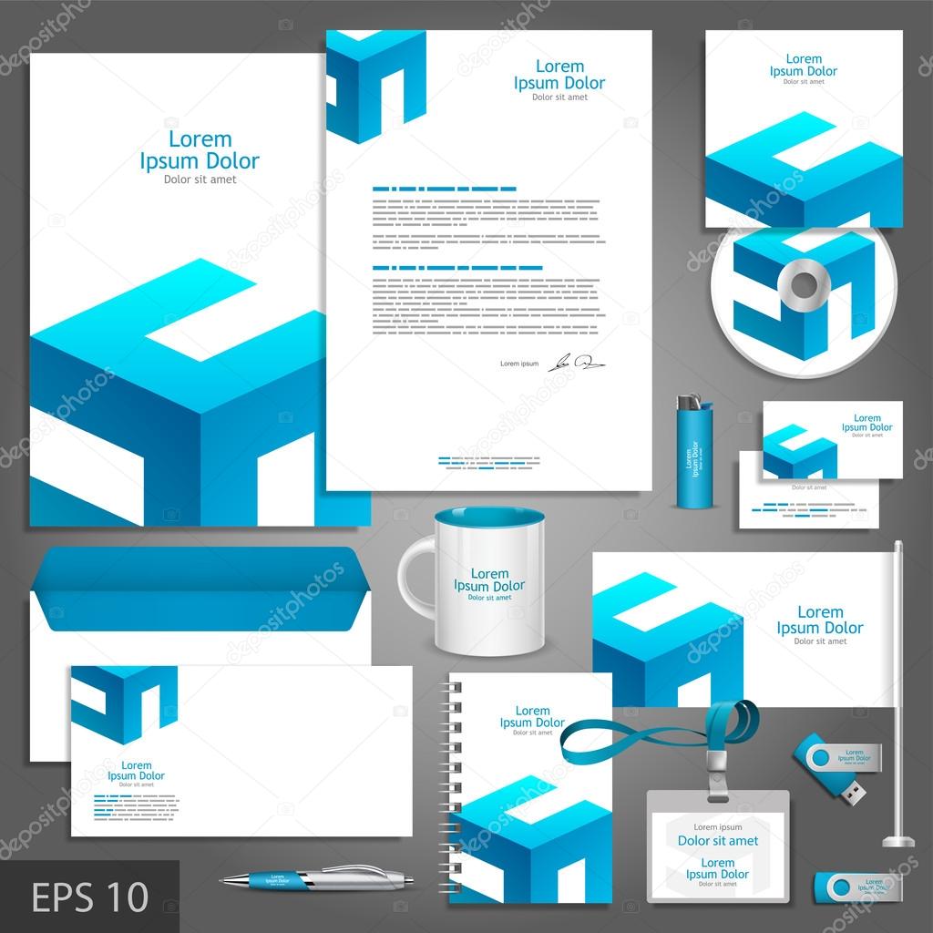 White corporate identity template with blue arrows.