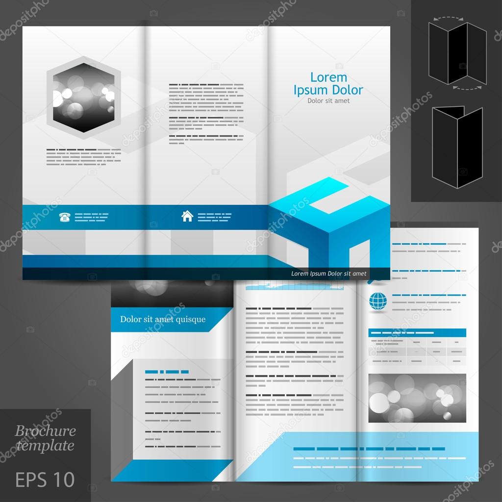 White brochure template design with blue elements.